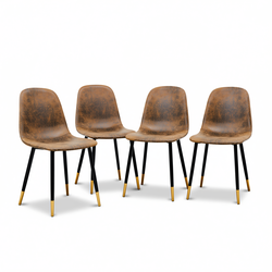 Homy Casa CHARLTON 4PC Brown Suede Dining Chair, Industrial Metal Frame