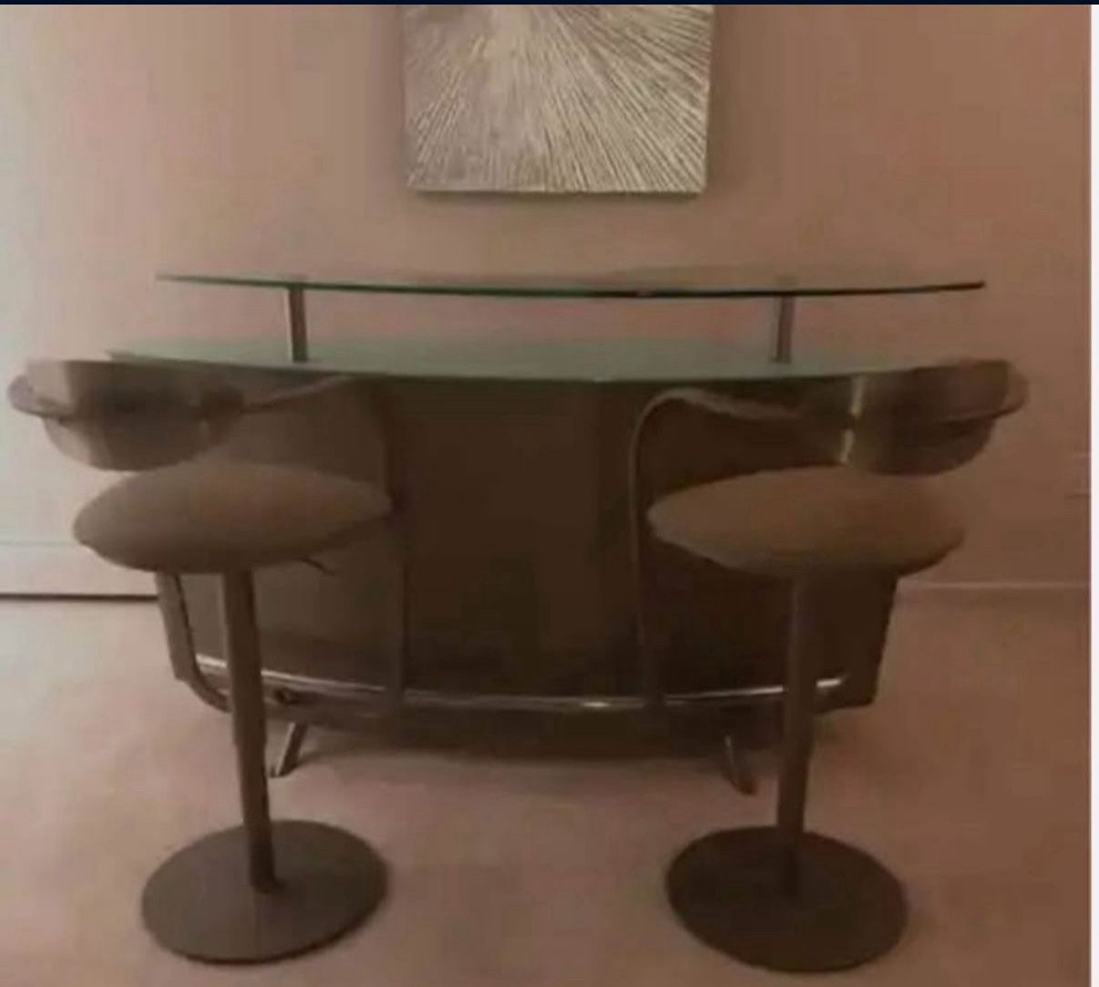 Modern Bar Set With Custom Leather Stools 