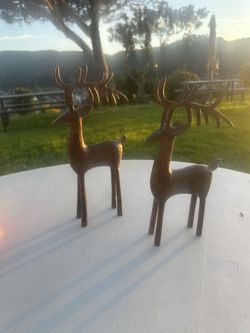 Vintage Brass Deer Figurines Pair Decorative Metalware Collectible