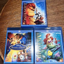 3 Disney DVD/BluRays - Lion King, Beauty & The Beast, The Little Mermaid