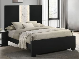 Queen Size Black Bed w/Lights in Headboard