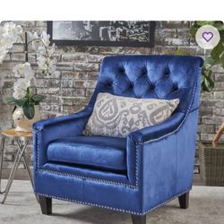 Blue Velvet Tufted Accent Chairs