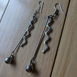 Vintage Antiqued Silver Serpentine Earrings Dangle 3.5" Handmade Timeless Style!


