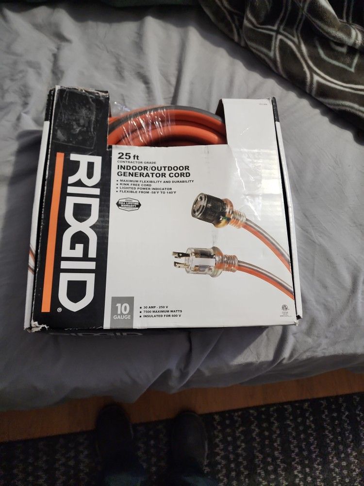 Extension Cord 25' RIDGID Indoor Outdoor Generator Cord