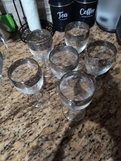 These are vintage J. Prezioso "Lavorato A Mano" Italian silver-rimmed goblets featuring a pattern