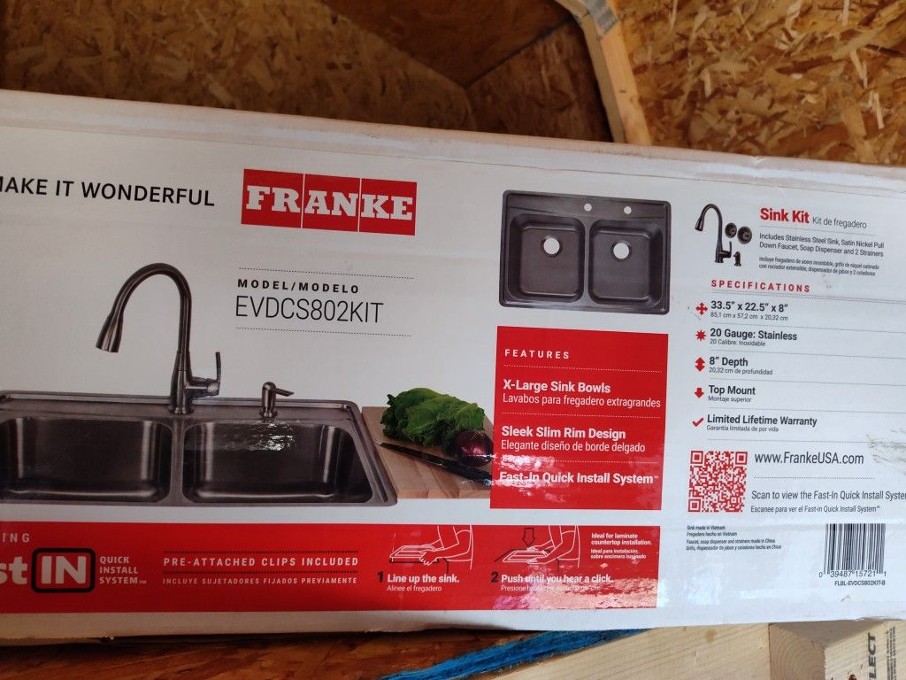 FRANKE Fast In Drop In Stainless Steel Double Sink New In Box!