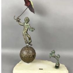 VTG Brian Bijan Studio on Top of the World Bronze Alabaster Sculpture MCM Clown