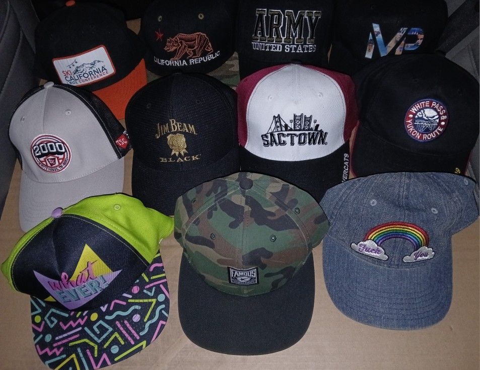 11 Baseball Hats, Brand New, Unique