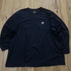 Carhartt Men's Navy Blue Loose Fit Heavyweight Long Sleeve Pocket T-Shirt