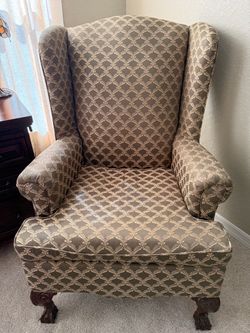 Wingback Accent Chair with Carved Wood Legs