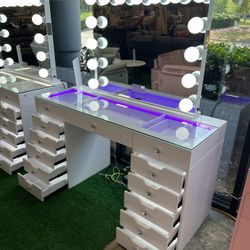Makeup Vanity And LED Mirror With Bluetooth Speaker 