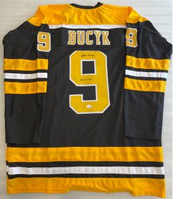 Johnny Bucyk #9 Signed Bruins Custom Jersey with JSA COA HOF 1981 Inscription