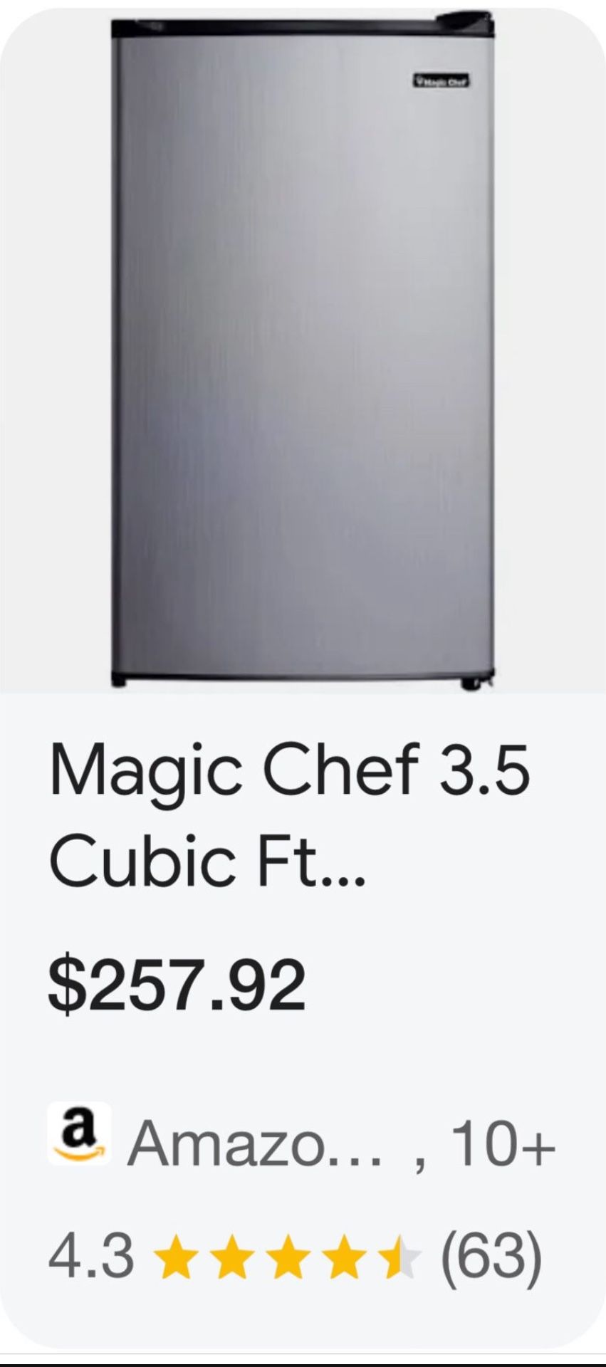LIKE NEW Magic Chef 18.5 inch Width 3.5 Cu. ft. Compact Refrigerator with Singl