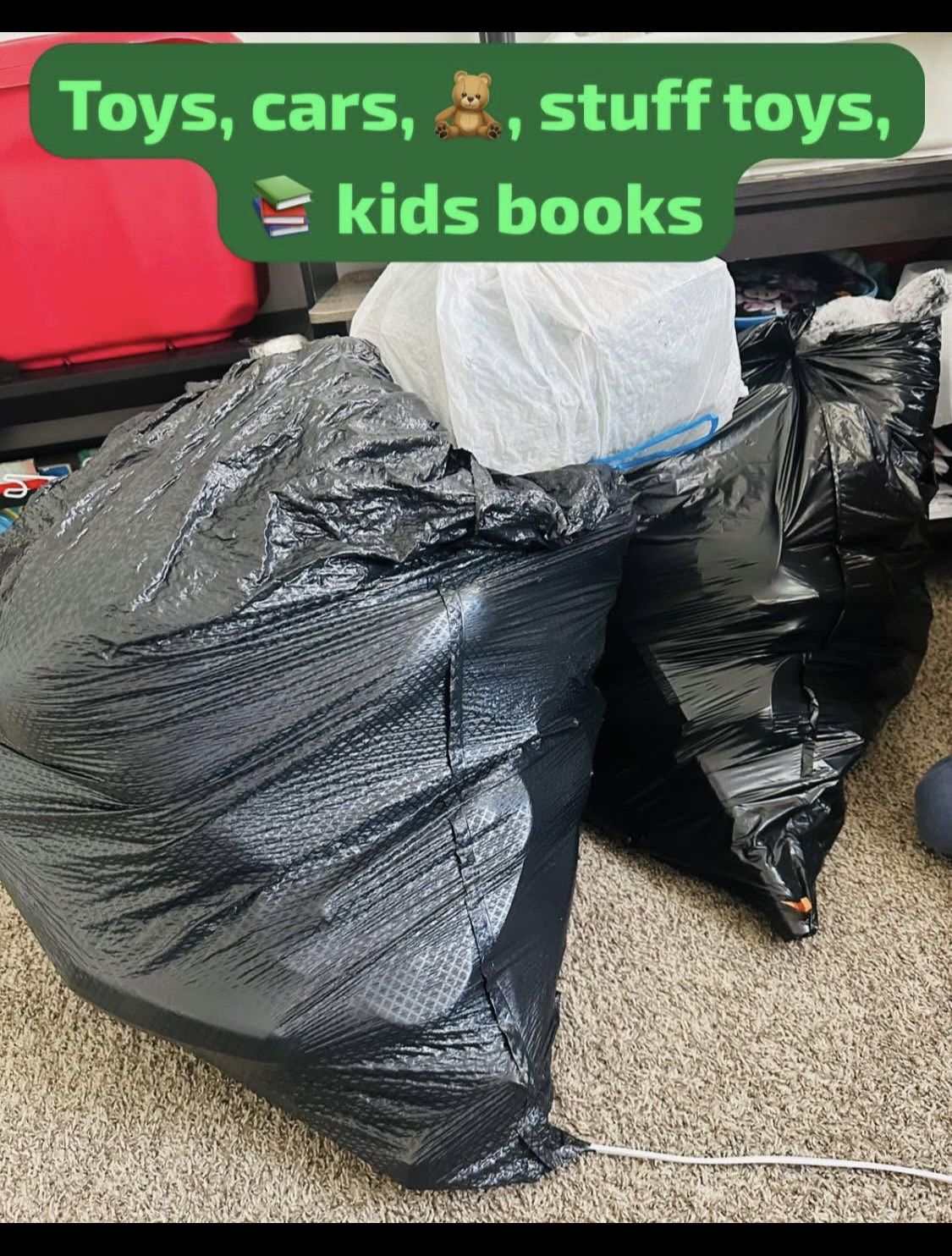 TOYS Two large garbage bags full and stuffed animals — cars, action figures, stuffed animals, toys