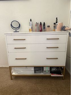 Modern White 3-Drawer Dresser with Gold Hardware