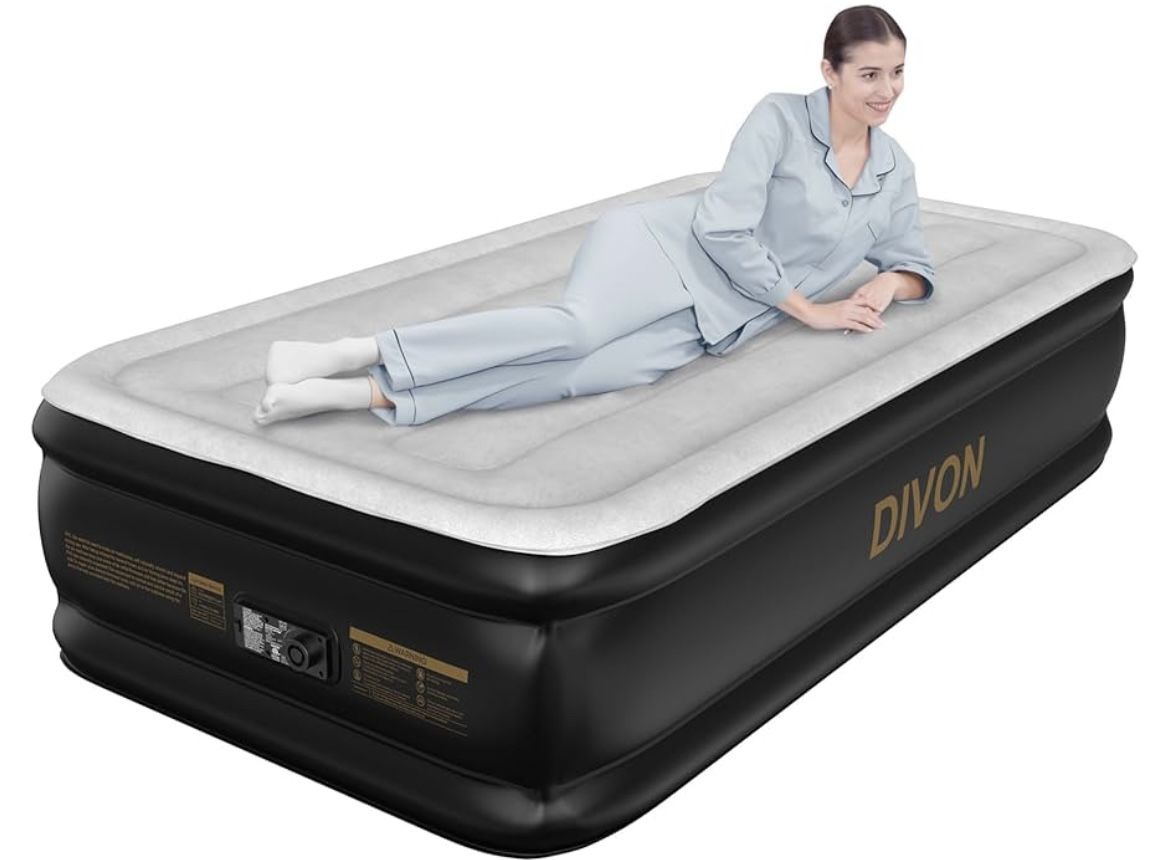 DIVON Twin Air Mattress with Built in Pump Raised,18” Inflatable Mattress with Wave Design,Blow Up Mattress in 2 Mins