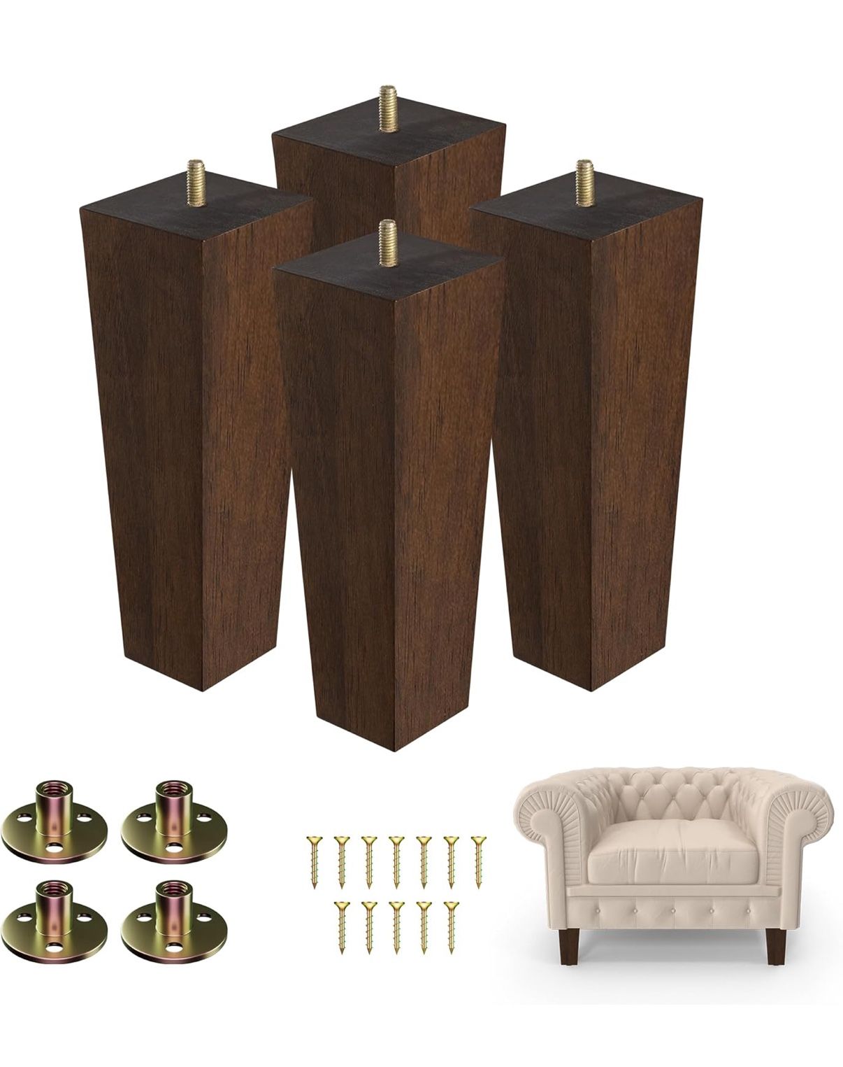 8-Inch Square Black Solid Wood Furniture Legs Set of 12,Heavy Duty 800 lbs Capacity