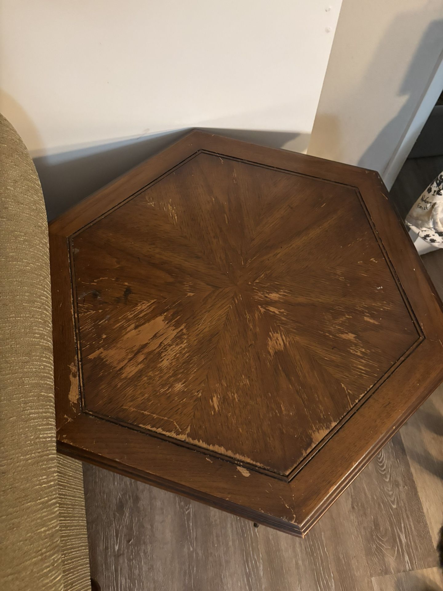 Antique 1960s Mid-Century Modern Double Door Hexagonal Walnut End Table