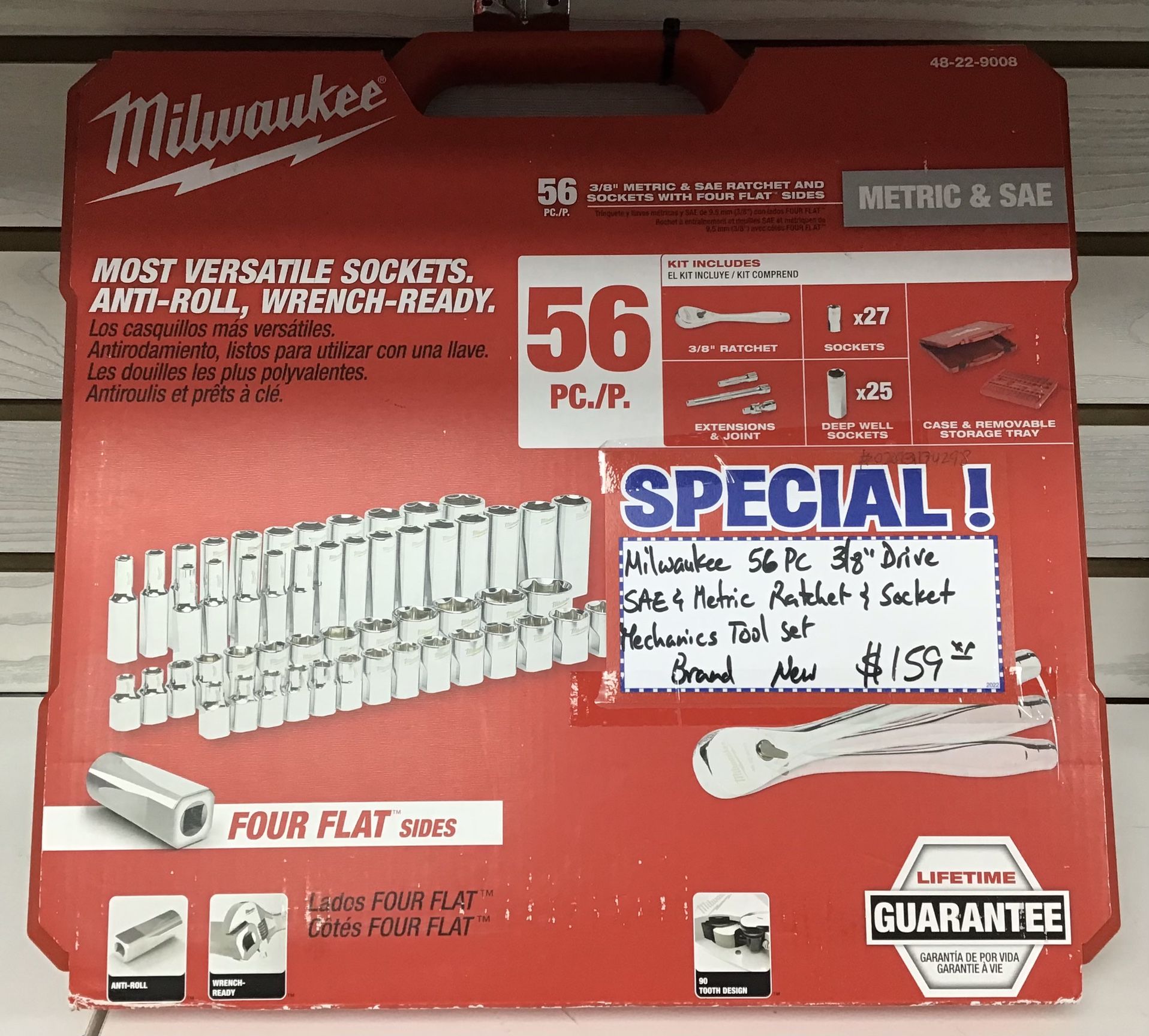 Milwaukee 56pc 3/8” Drive SAE & Metric Ratchet & Socket Mechanics Tool Set Brand New 