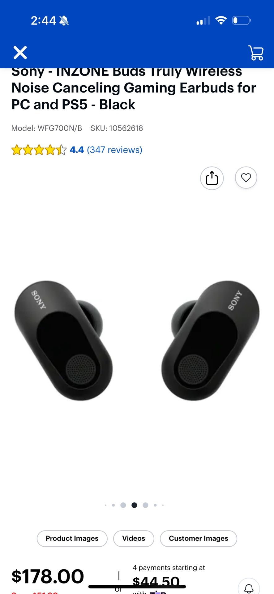 Sony - INZONE Buds Truly Wireless Noise Canceling Gaming Earbuds