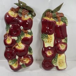 Vintage Kitchen / Home Interior Apple Fruit Wall Plaque Decor Set Of 2 VERY RARE