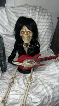 RARE Grandin Road Bone Jet Animated Guitar Skeleton Halloween Prop WORKING $100