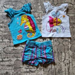 Bee Happy Seahorse Garanimals 12M Girl's Outfit Ruffles Shirt Plaid Pocket Shorts