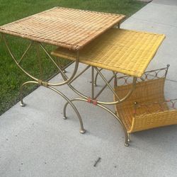 Vintage rattan, end tables and magazine rack