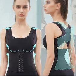 Black 3 in 1 Women Bra Vest Corset Lingerie Top with Removable Pad Shapewear Posture Corrector Sports Underwear Bodysuit 