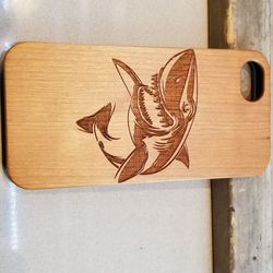 Shark design laser engraved wood case for iPhone and Samsung Galaxy