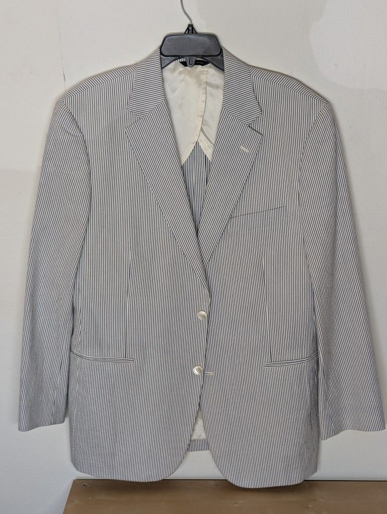 Brooks Brothers Blazer Gray White Seersucker Striped Jacket Cotton Men's Sz 42R