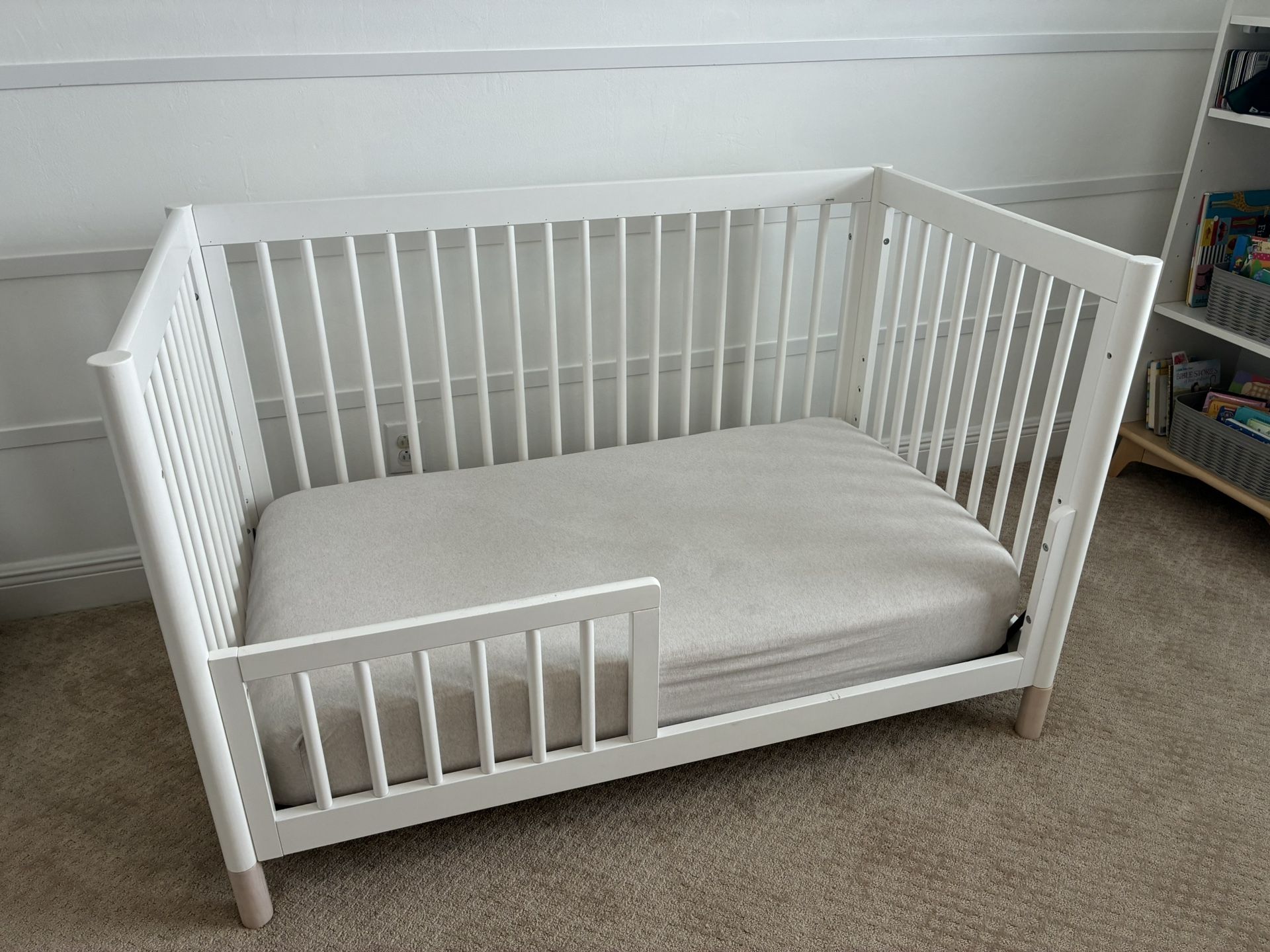White Crib With Mattress + Topper