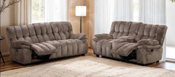Brand New Brown Super Plush Reclining Sofa & Loveseat