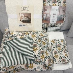 QUEEN Bedding Bundle- Sets Chelsea Loft 3-Piece Quilt Set and 8-pieces reversible Queen set