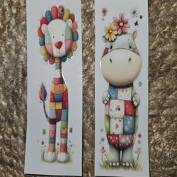 2 Stickers Bookmark Appliques Lion & Rhinosarus 