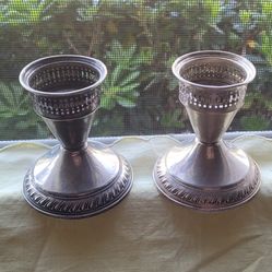 Sterling 925 Pair of Weithed Candle Holders, No Dents or Scratches DUCHIN