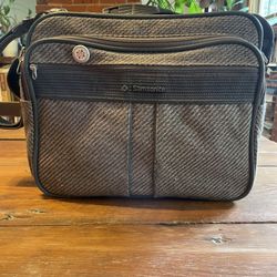 Vtg Samsonite Profile Gray Tweed Carry On Luggage Zipper Messenger Shoulder Bag