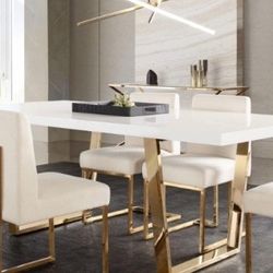 7PC TABLE SET TABLE WHITE/GOLD CHAIR CREAM/GOLD $1999 SHOWROOM AVAILABLE 