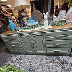 Solid Wood Dresser/Credenza - Light Green & Wood Top
