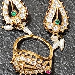 Vintage Set Earrings And Ring 