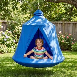 Hanging Tree Tent, Hanging Tent Indoor Outdoor 45 H x 44 Diam, Portable Waterproof Play Tent w/LED Lights String, Tree House Swing Pod, Hangout Huggle
