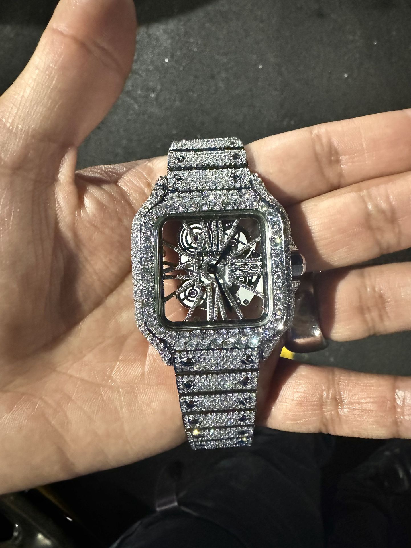 Moissanite skeleton face watch