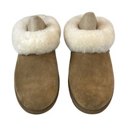UGG Beige Suede Slip-On Slippers Shearling Lined Comfort Women's