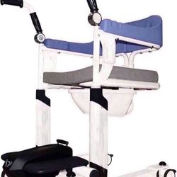Patient Lift for Home, Power Shower Chair with Wheels and 360° Split Seat, Portable Transport Wheelchair with Soft Back and Urinal, 5 in 1 Transfer Ch