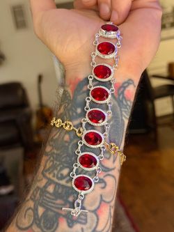 Wow 🤩!! Lab Garnet Jewel Statement Bracelet set in 925 Sterling Silver !
