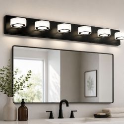 6-Light LED Bathroom Fixture 4000K Cool White Over Mirror Acrylic Black