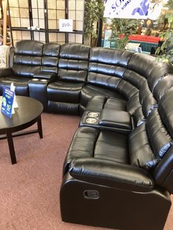 💥Huge Blowout Furniture Sale!💥 Brand New Oversized Faux Leather Reclining Black Sectional! $50 Down Takes It Home Today!