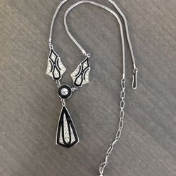 Vintage  Art Deco Style  Black Enamel Crystals  Necklace  1980s