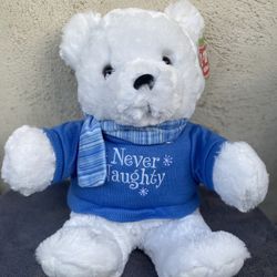 Christmas 2017 White Male Plush Stuffed Bear With Sweater And Scarf 
