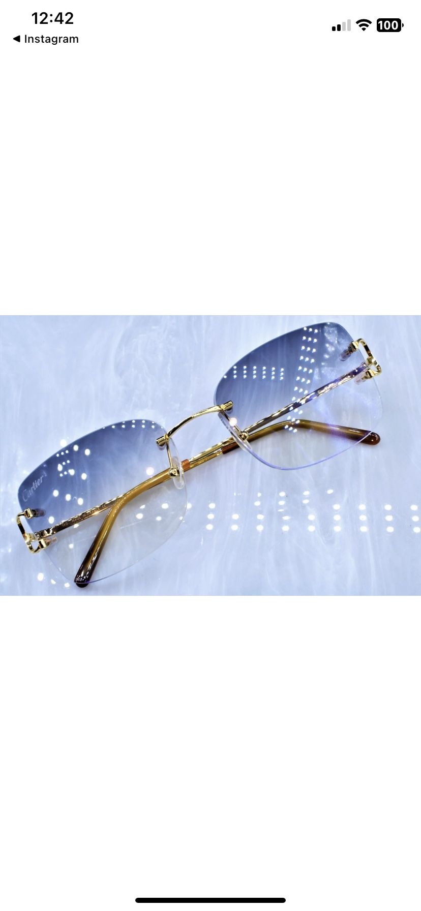 Cartier Sunglasses Gold Blue Lenses 